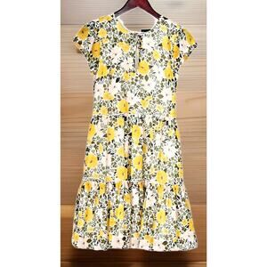 Ann Taylor Factory Dress Yellow Green Floral Lined Shift Zip Flare Sheath Size 2